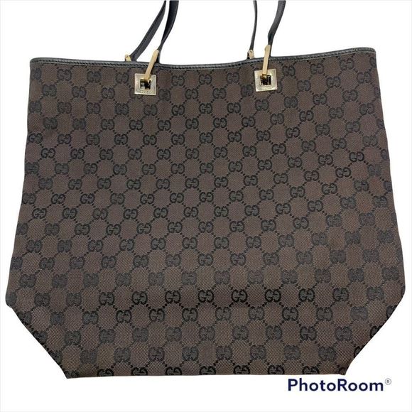 Gucci LARGE Dark Brown Monogram Canvas Tote Bag AUTHENTIC - Picture 3 of 16